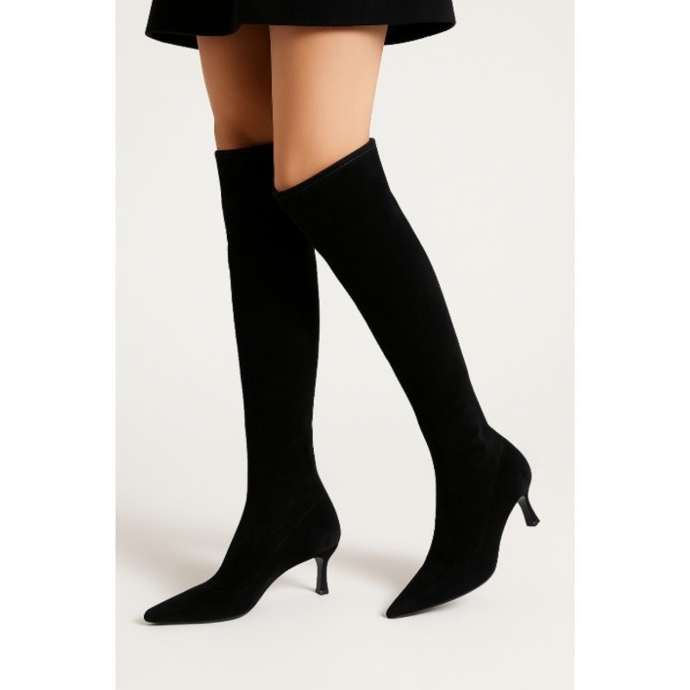 Stuart Weitzman Boot Mid-Calf Fabric Heeled Sock Women's Black Size 7